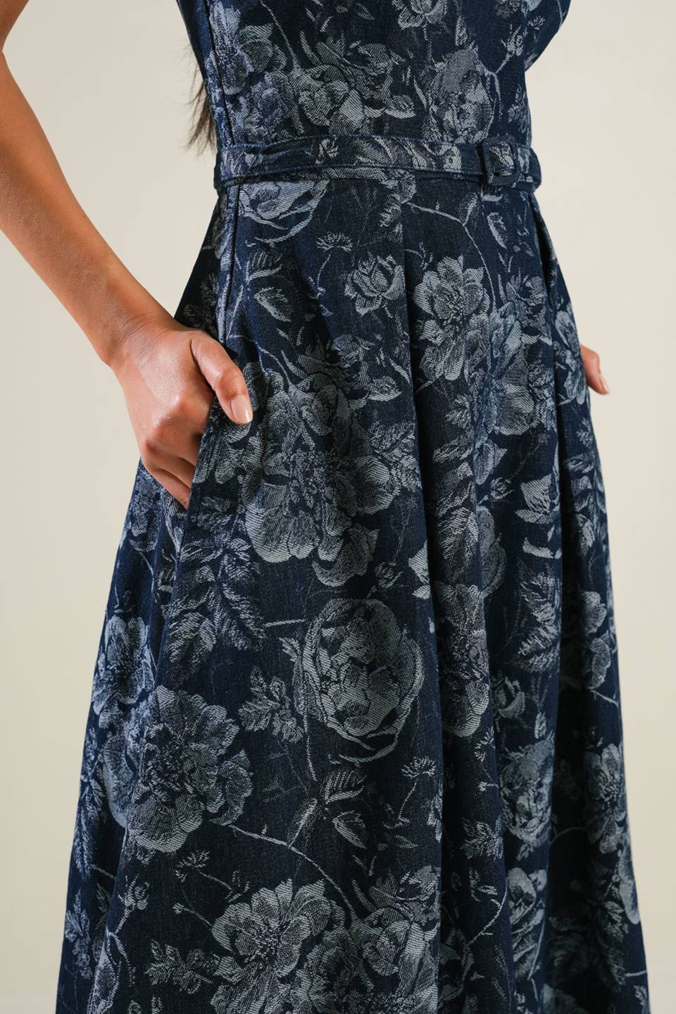 EVOLVING REFLECTIONS DENIM MIDI DRESS Flying Tomato